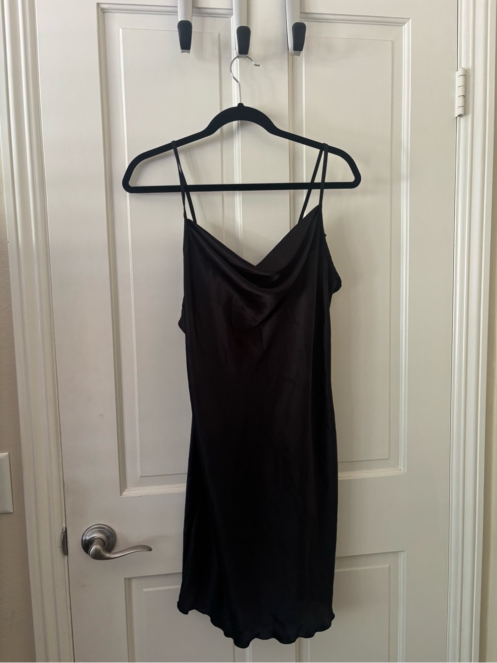 bebe Black Satin Cowl Mini Slip Dress